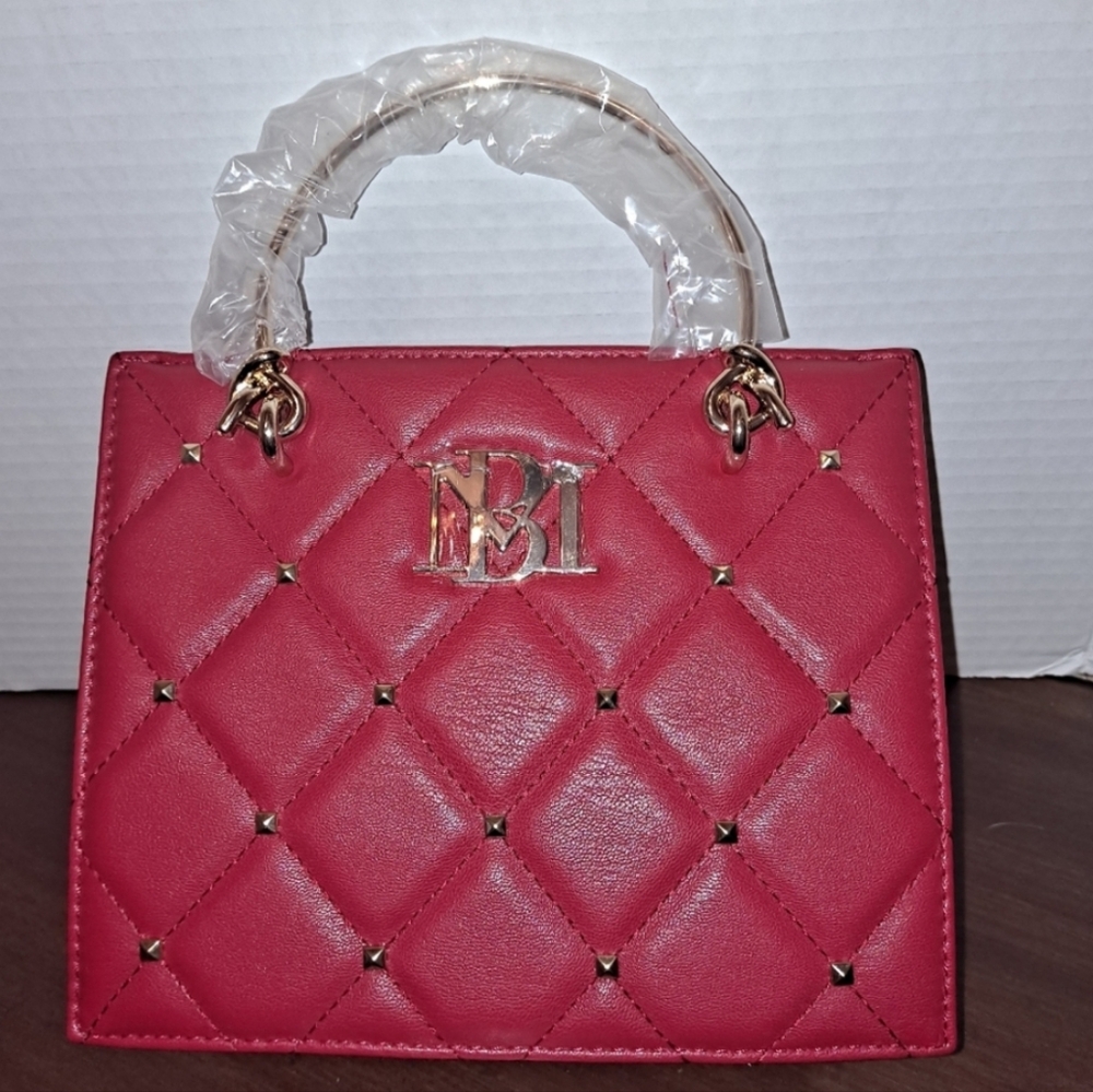 Quilted diamond leather bag, gold studs/hardware, Red